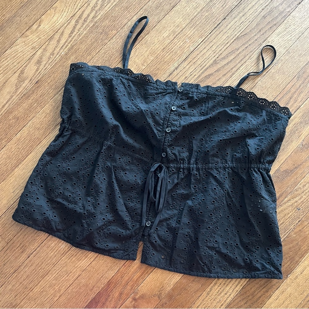 Banana Republic Factory Eyelet Spaghetti Straps Camisole Black Size Petite Large
